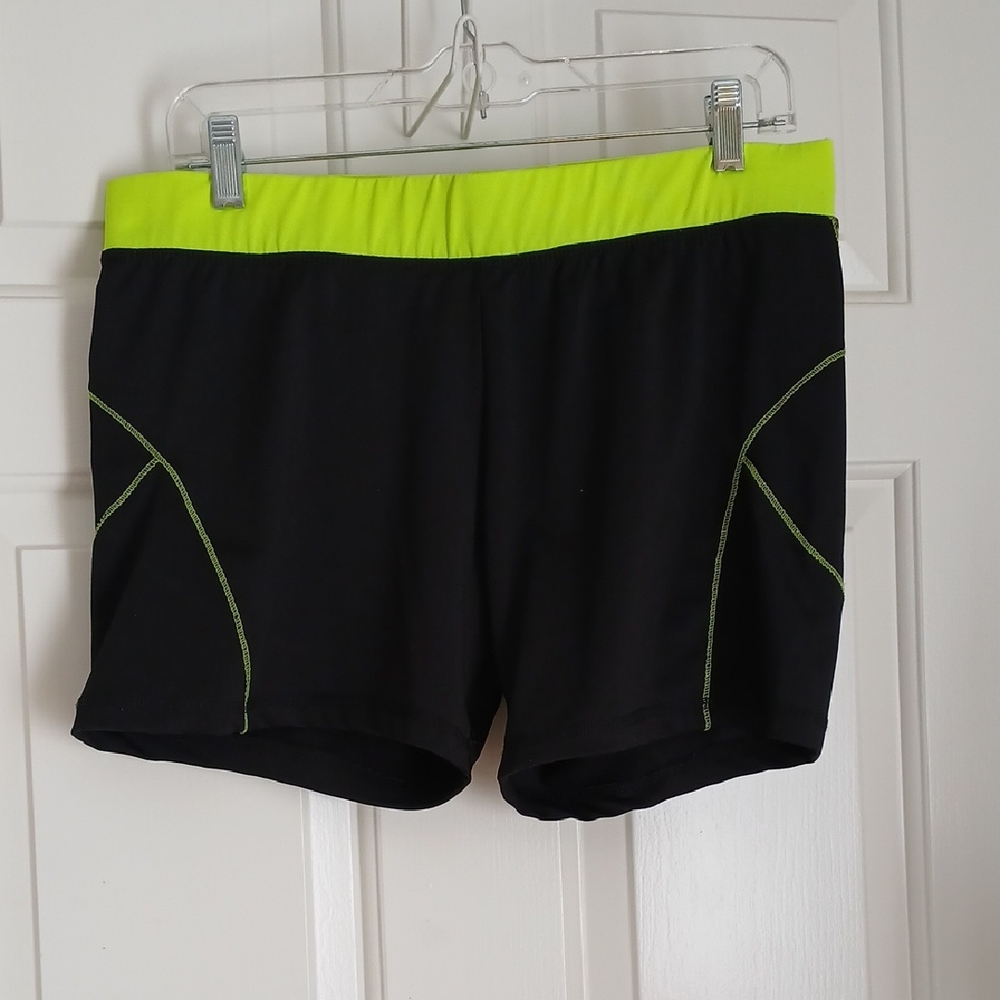 Love Nation Neon Neon Green and Black Active Shorts